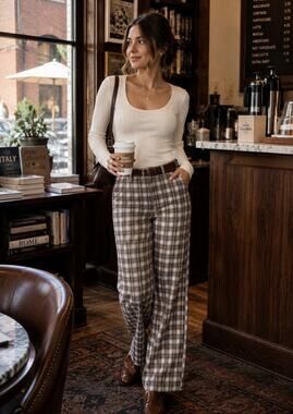 Hollister High Rise Baggy Pants Womens 00R W23 Brown Blue Plaid Wide Leg Y2K